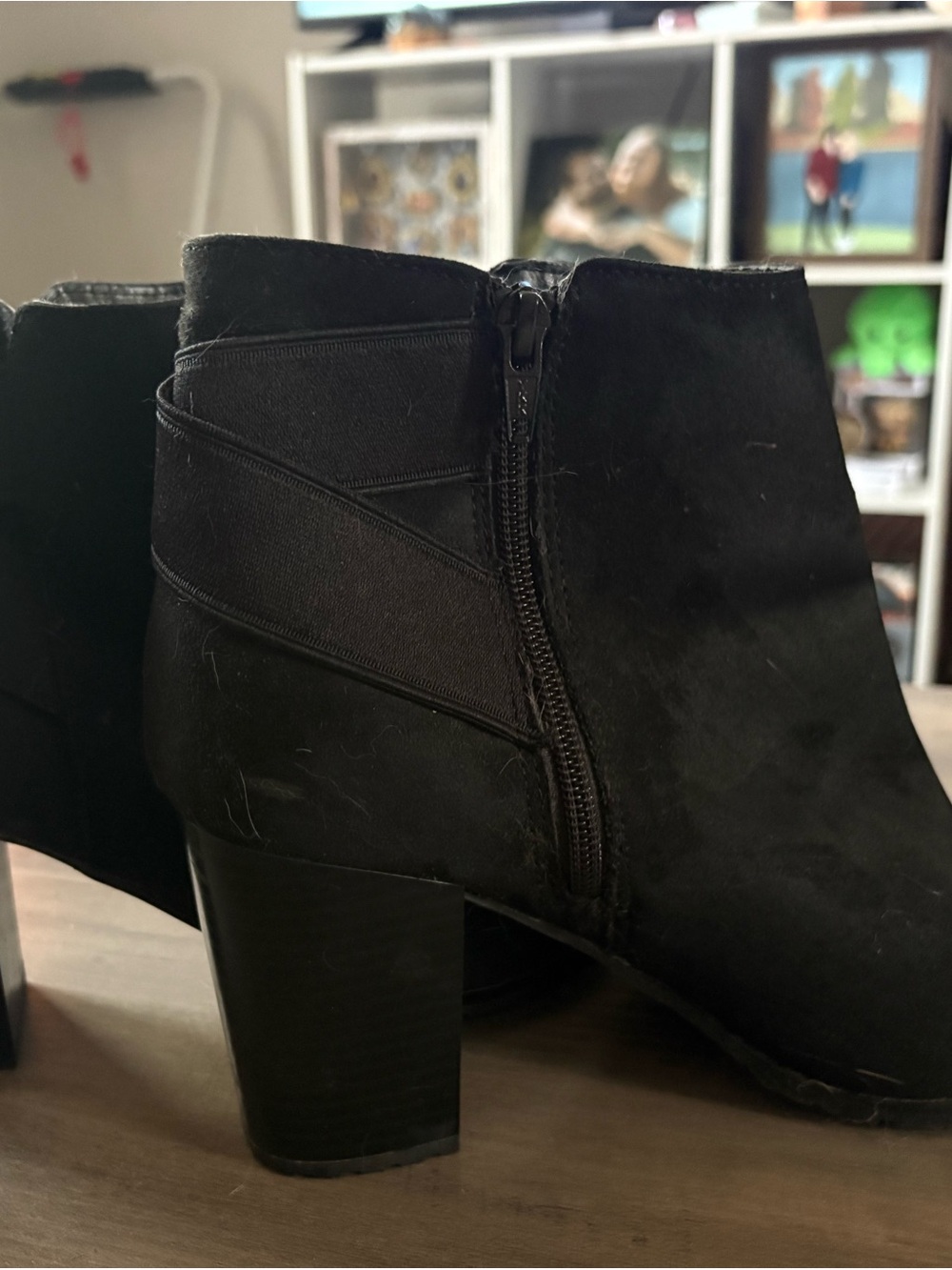 Black Suede-Look Ankle Bootie with Side Zip